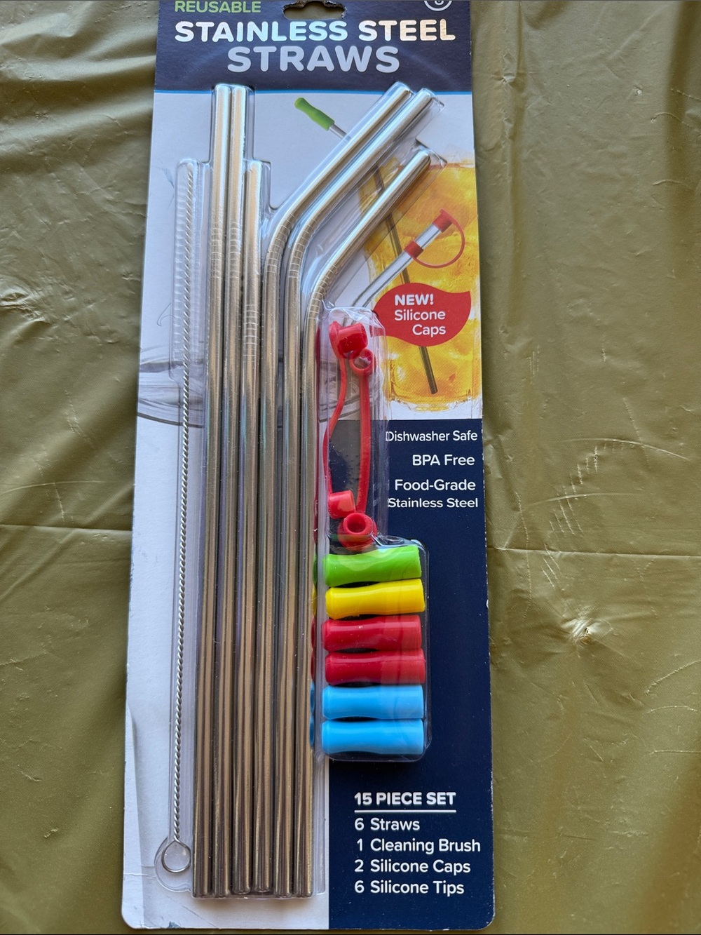 Reusable Stainless Steel Straws with Colorful Silicone Tips - Multicolor